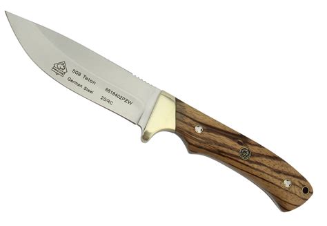 Puma Sgb Teton Zebra Wood With Leather Snap Over Sheath And Sharpening Tool