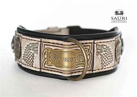 RAGNAR | Viking warrior leather dog collar with name - Sauri Dog Collars