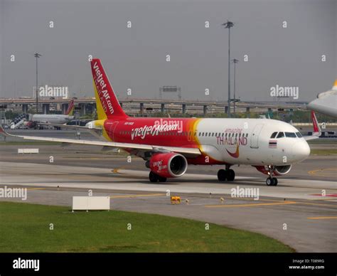 Bangkok Thailand—march 2018 A Vietjet Air Aircraft Taxis Out Of The