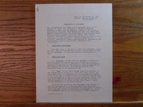 Shrek 2001 Dreamworks Animation Studio Production Artist Contract