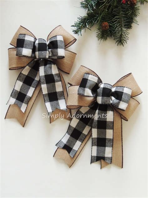 Black White Buffalo Check Bow Sparkle Burlap Bow Black White Etsy