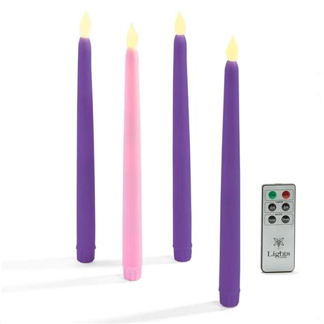 Flameless Advent Candles 4 Pack 10 Inch Led Taper Candlesticks 3 Purple 1 Pink For