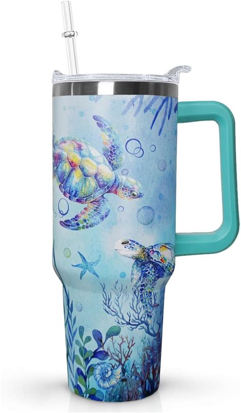 Ceovfoi 40 Oz Sea Turtle Tumbler With Handle Lid And Straw