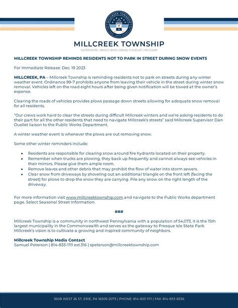 News Flash • Press Release Millcreek Township Reminds Resi