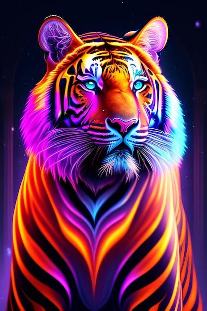 Premium Photo A Tiger With A Rainbow Colored Face