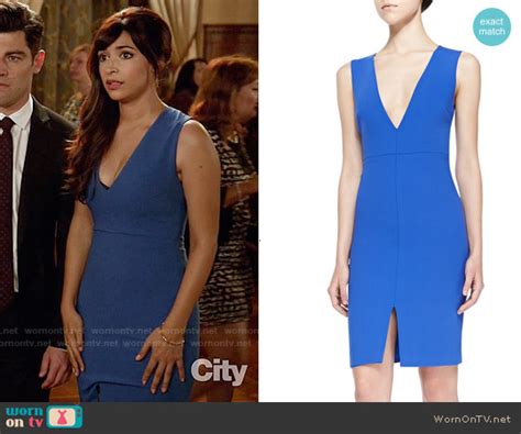 Wornontv Ceces Blue V Neck Dress On New Girl Hannah Simone Clothes And Wardrobe From Tv