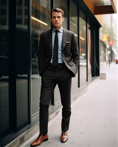 Black Suit With Blue Shirt And Brown Shoes Hockerty