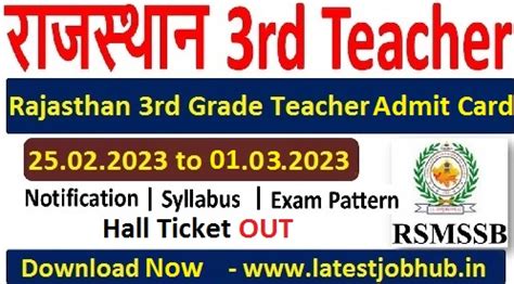 Rajasthan 3rd Grade Teacher Admit Card 2023 Leve 1 2 Out