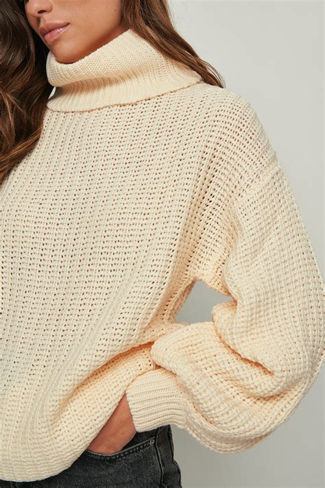 High Neck Long Knitted Sweater Offwhite Na