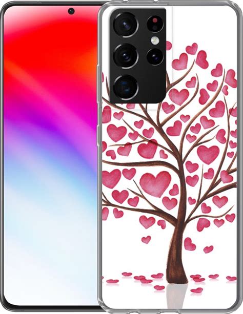 Samsung Galaxy S21 Ultra Hoesje Een Illustratie Van Een Boom Met Hartjes Siliconen