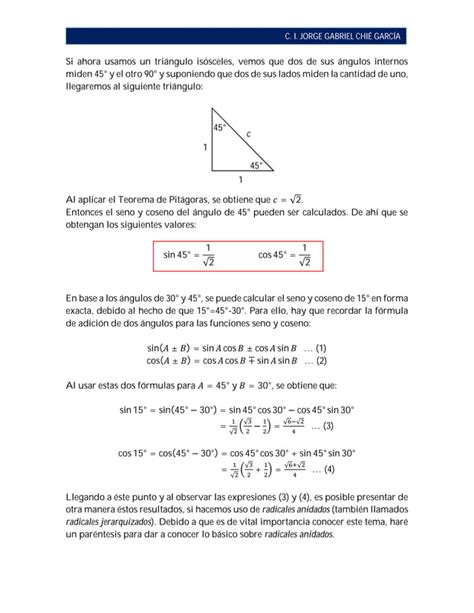 Valores Trigonom Tricos Exactos Senos Y Cosenos Pdf