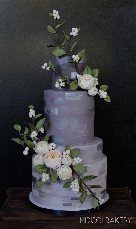 Ombre Grey Cake With Handmade Sugar Flowers By Midori Bakery Wedding