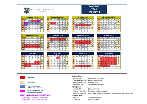 School Calendar Brighton College Vietnam