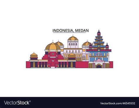 Indonesia medan tourism landmarks city Royalty Free Vector