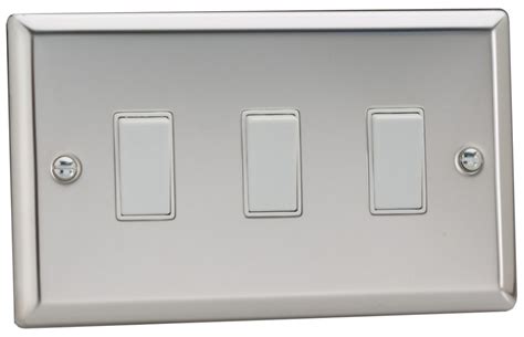 Varilight Classic Mirror Chrome 3 Gang Twin Plate 10A 2 Way Switch With