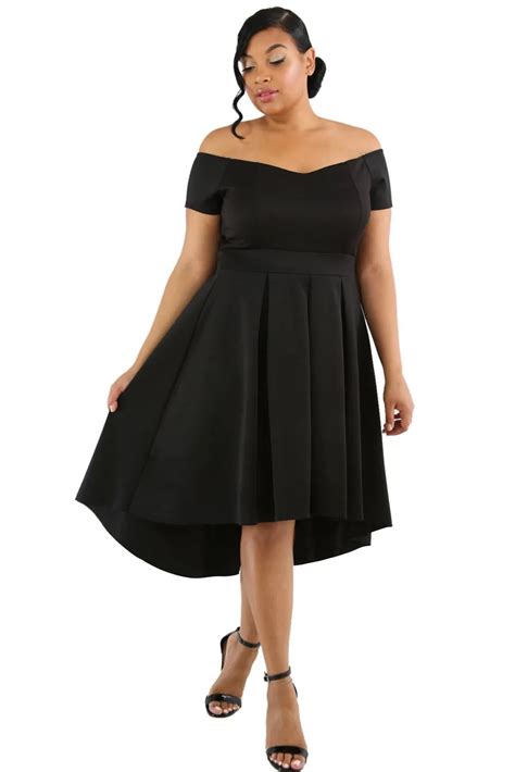 Yiranshini Black Off Shoulder Summer Dress Plus Size Swing Dress