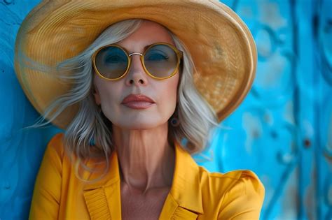 Premium Photo Woman In Yellow Hat And Sunglasses Generative Ai