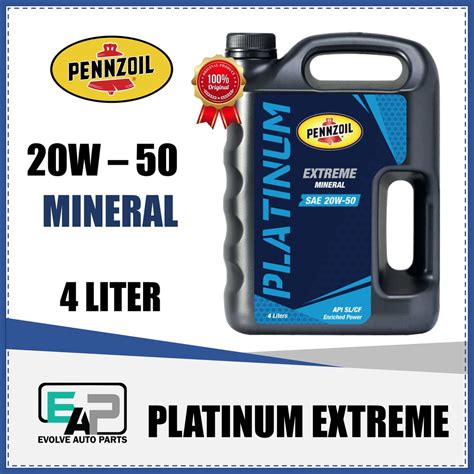 PENNZOIL Platinum Extreme 20W 50 Mineral 4 Liter API SL CF Engine Oil