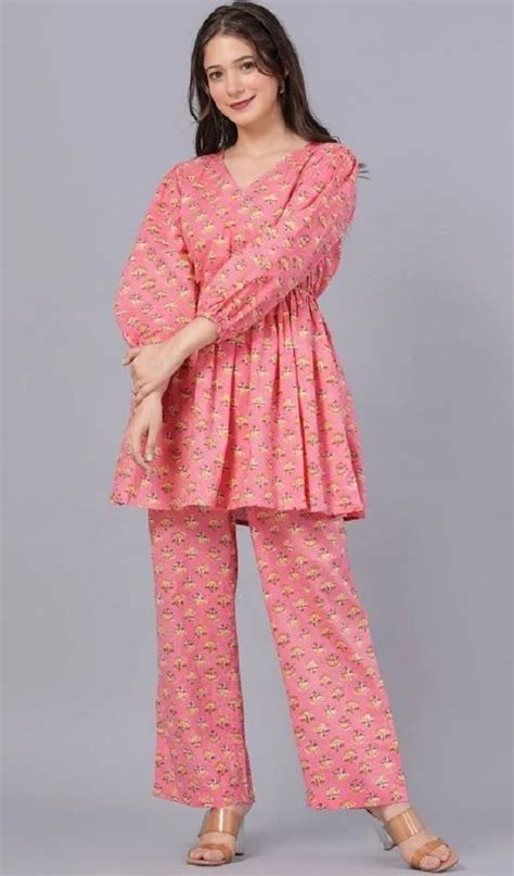 Pink Ethnic Motif Printed Cotton Tunic Trousers Co Ords Set At Rs 550