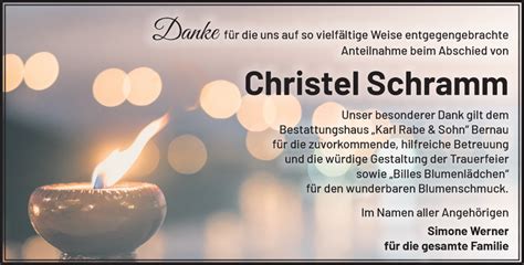 Traueranzeigen von Christel Schramm Märkische Onlinezeitung Trauerportal