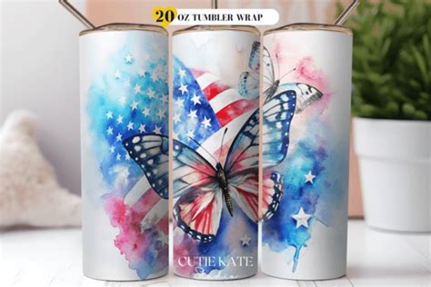 American Flag Butterfly Tumbler Wrap Png Graphic By Cutie Kate Studio