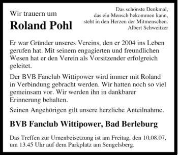 Traueranzeigen Von Roland Pohl Trauer In NRW De