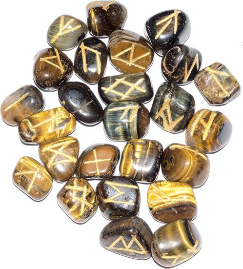 Amazon YATHABI Tiger Eye Rune Stones Runes Set Engraved Symbol