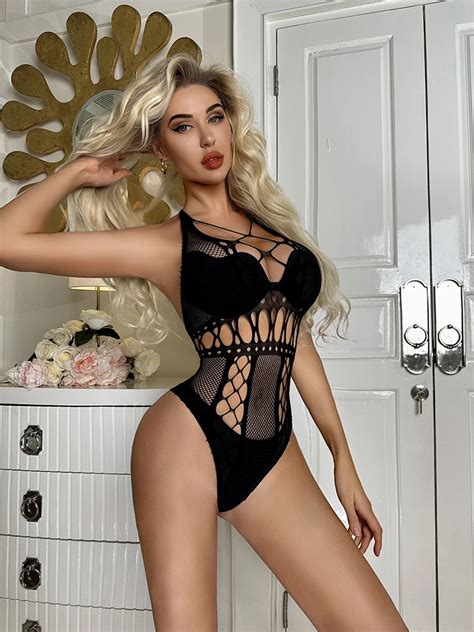 Ins Hot One Piece Lingerie Mesh Body Doll Women Sexy Exotic Dancewear Outfit Rhinestone