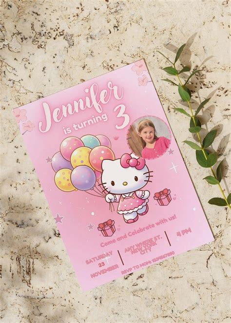 Kawaii Kitty Birthday Invitation Personalized Birthday Invite Kawaii