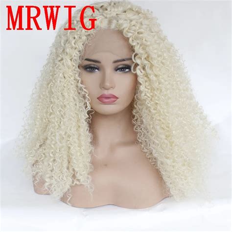Aliexpress Buy MRWIG Blonde Kinky Curly Synthetic Front Lace Wig Free Part Cosplay Wig
