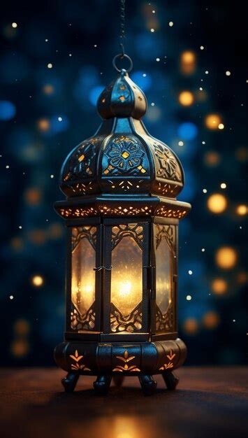 Premium Photo Lantern On Wooden Table With Bokeh Background Ramadan