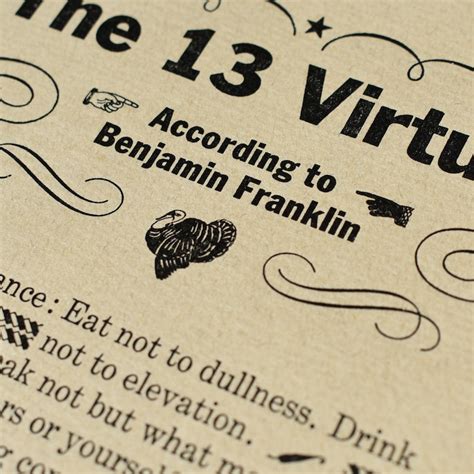 The 13 Virtues Of Ben Franklin Letterpress Print 2nd Edition Etsy