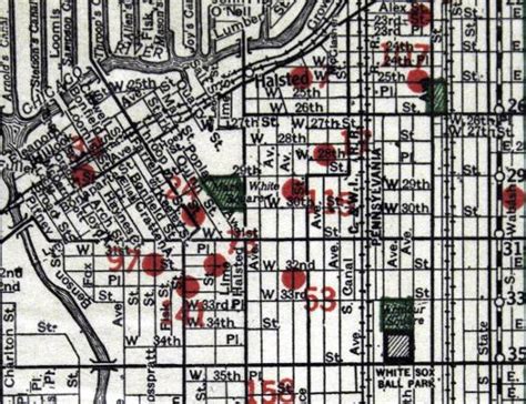 Detail From Map Of Chicago Showing Location Of All Catholic Churches 1926