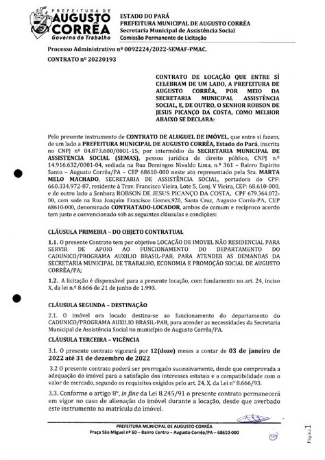 CONTRATO Prefeitura Municipal de Augusto Corrêa Gestão 2021 2024