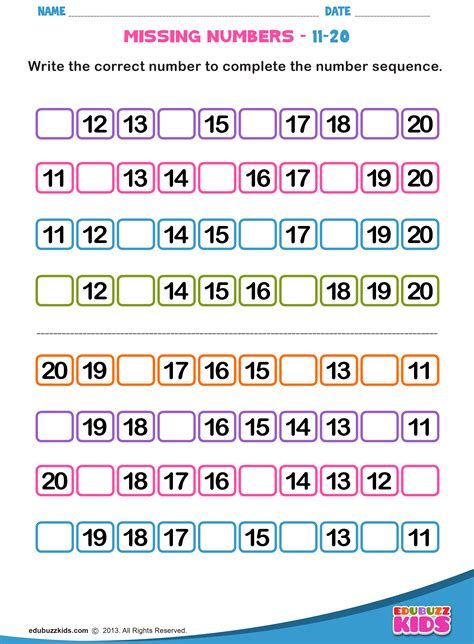 Missing Numbers Worksheets