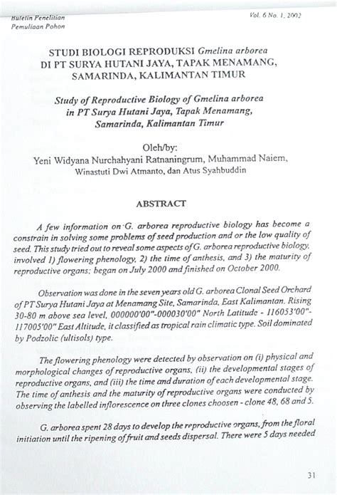 Studi Biologi Reproduksi Gmelina Arborea Di PT Surya Hutani Jaya