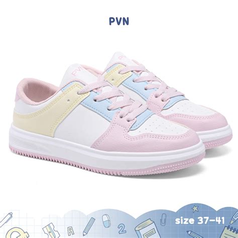 Jual PVN Sepatu Sneakers Kets Tali Wanita Sport Shoes Putih Krem Promo