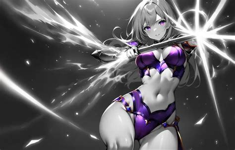 Обои girl hot sexy boobs anime black and white purple breasts на телефон и рабочий стол
