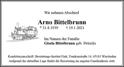 Traueranzeigen Von Arno Bittelbrunn Vrm Trauer De