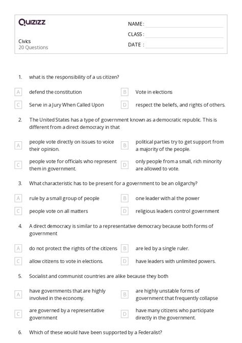 Civics Worksheets On Quizizz Free Printable