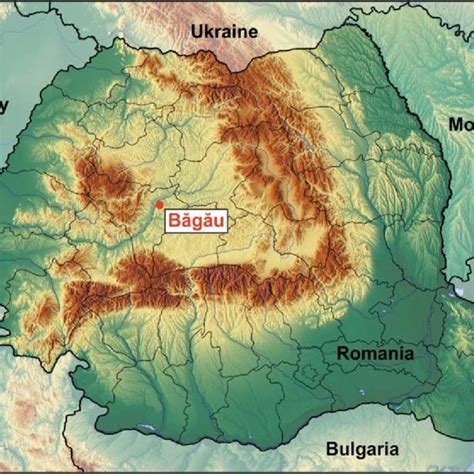 Map of Romania with the location of Bǎgǎu, edited by Tamás Zsolt Vári ...