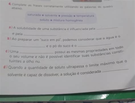 Complete As Frases As Palavras Do Quadro Abaixo LIBRAIN