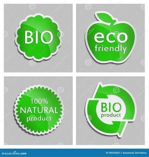 Green Sticker Natural Bio Eco Product Set Stock Illustration Illustration Of Product Badge