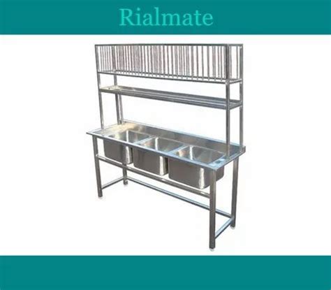 Silver 4 Rialmate Stainless Steel Three Sink Unit With Plate Rack Sink