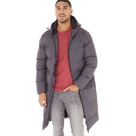 Buy Fluid Mens Longline Hooded Puffer Jacket Dark Charcoal