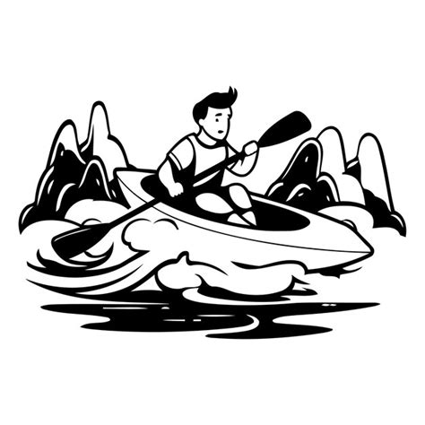 Homme Dans Un Kayak Sur La Rivi Re Illustration Vectorielle Dans Le