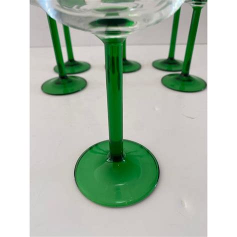 Vintage French Green Stemmed White Wine Glasses Set Of 6 Chairish