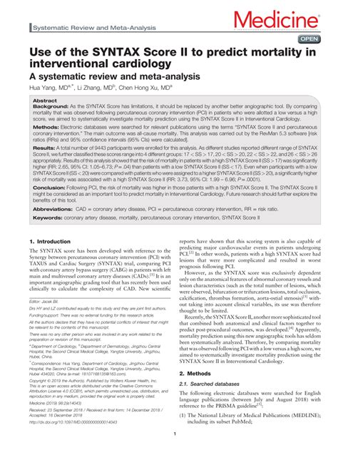 Pdf Use Of The Syntax Score Ii To Predict Mortality In Interventional