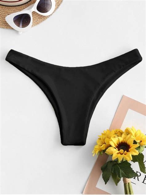 Off Zaful Solid High Leg Bikini Bottom In Black Zaful