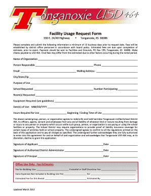 Fillable Online Facility Usage Request Form Tonganoxie USD 464 Fax